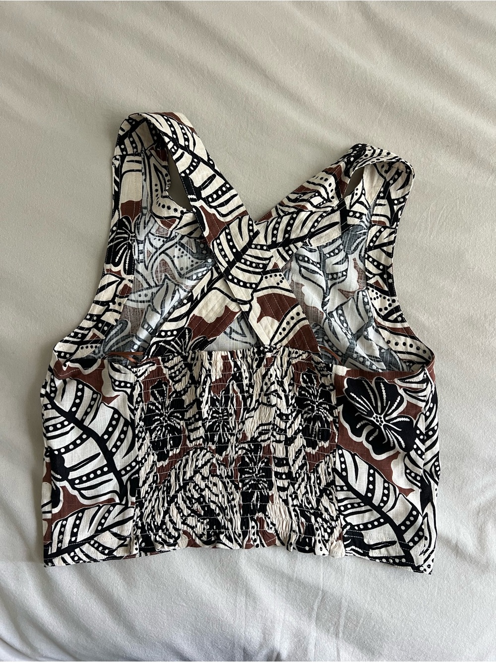 Rose & Olive Black, White & Brown Floral Cropped Tank - Picture 2 of 4